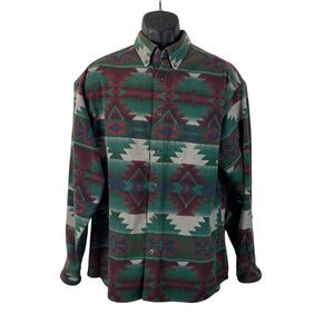 Cabela's Men's XL Aztec Flannel Shirt Green Long Sleeve Button-Up Vintage